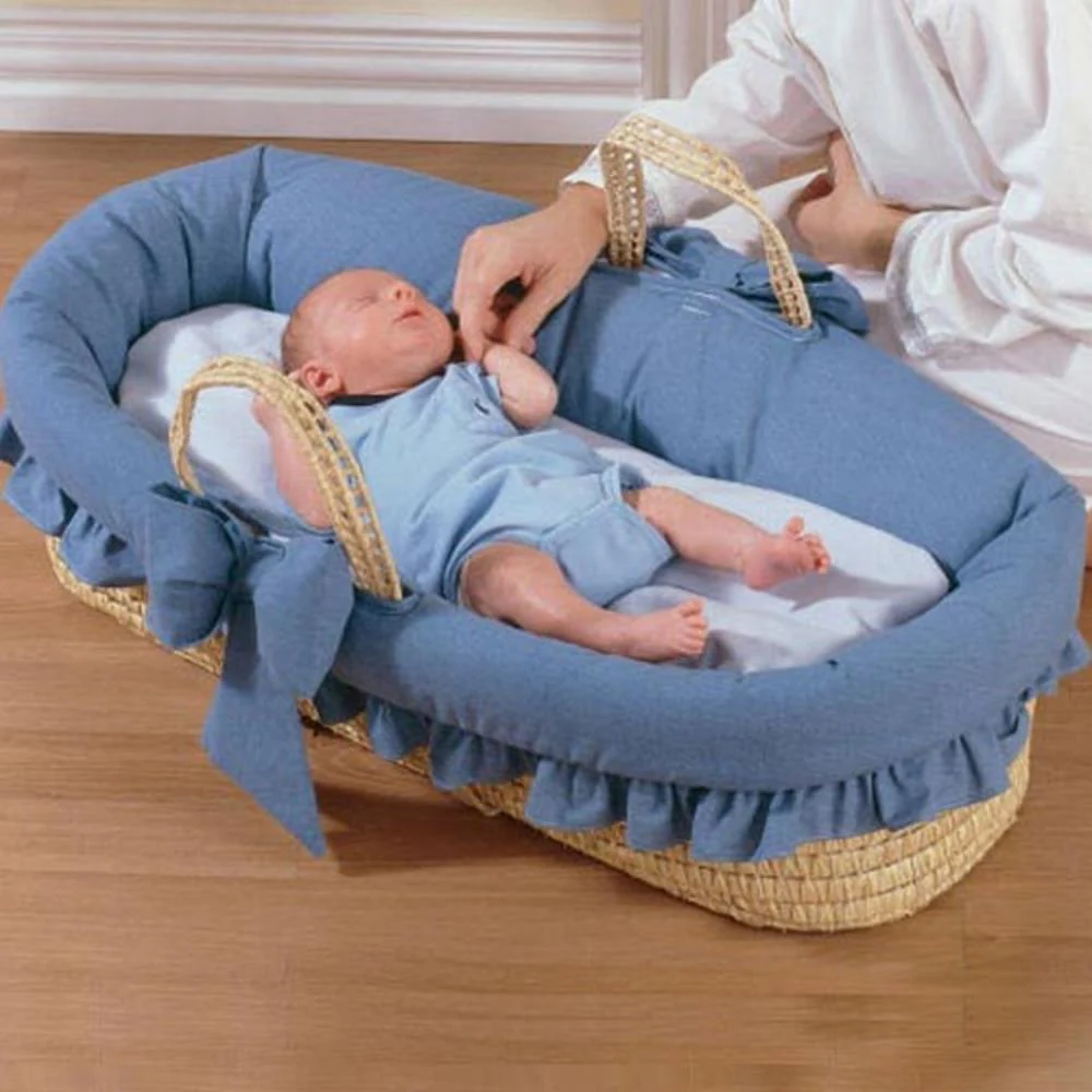 Denim Ruffled Baby Moses Basket Carrier