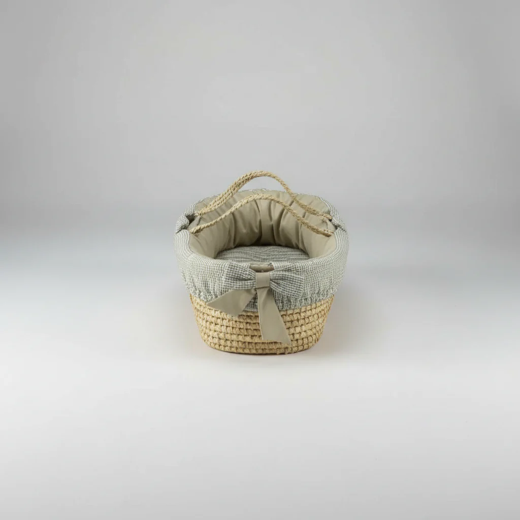 Khaki Gingham Baby Moses Basket - Image 2