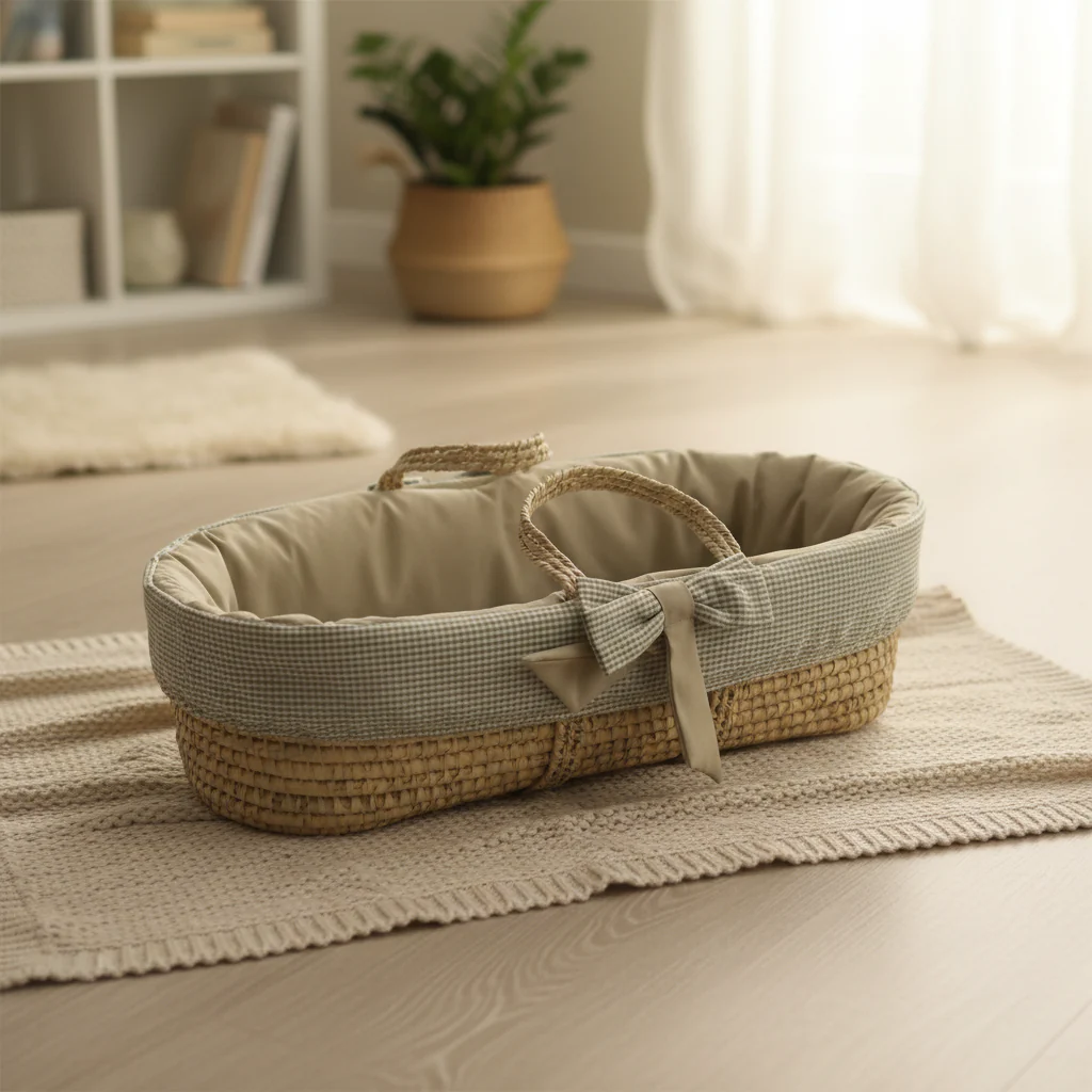 Khaki Gingham Baby Moses Basket - Image 5