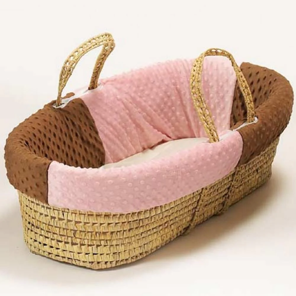 Minky Dot Wicker Look Moses Basket