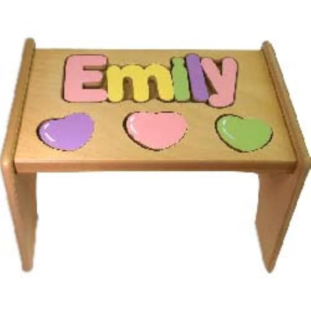 Personalized Name Puzzle Step Stool Hearts - Image 3