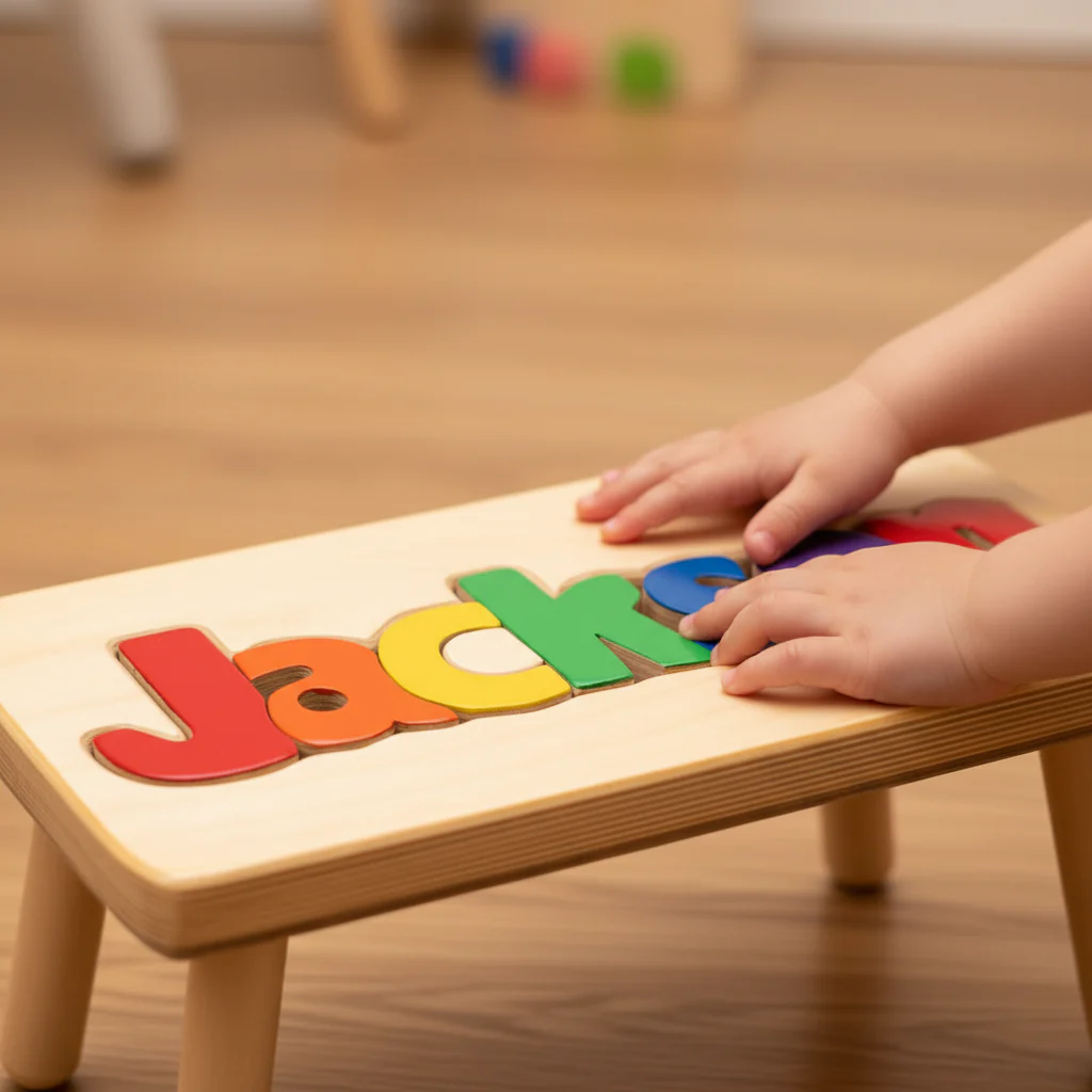 Single Name Wooden Personalized Puzzle Stool - Image 4
