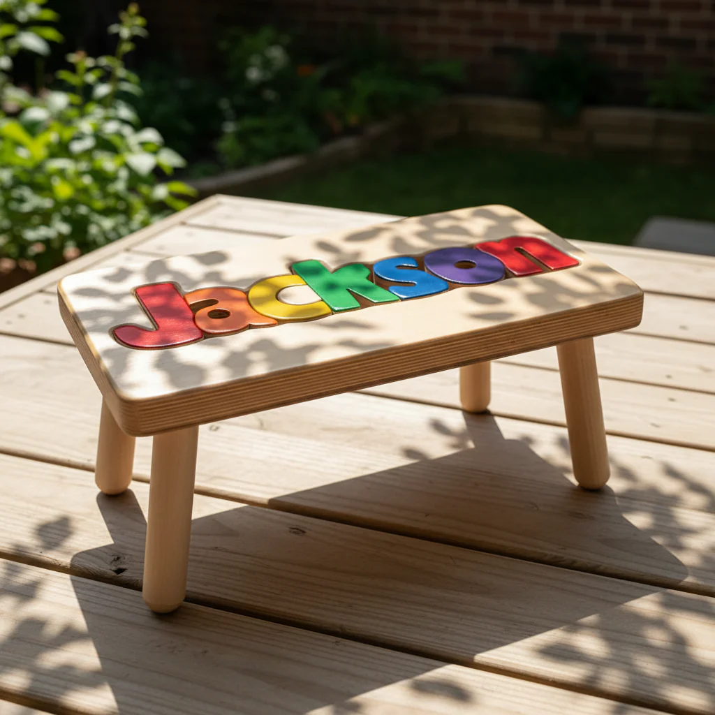 Single Name Wooden Personalized Puzzle Stool - Image 5