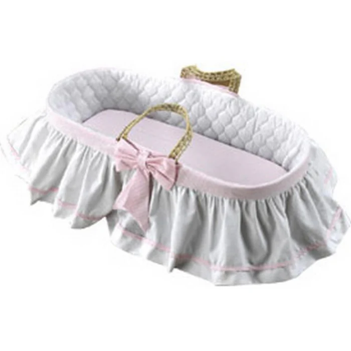 Skirted Gingham Woven Moses Basket - Image 3