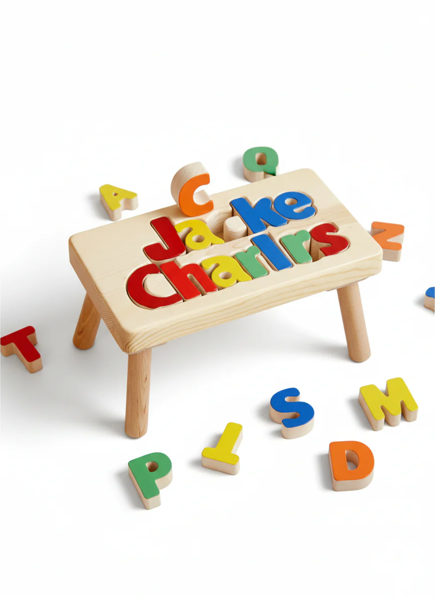 Two Names Wooden Personalized Puzzle Stool