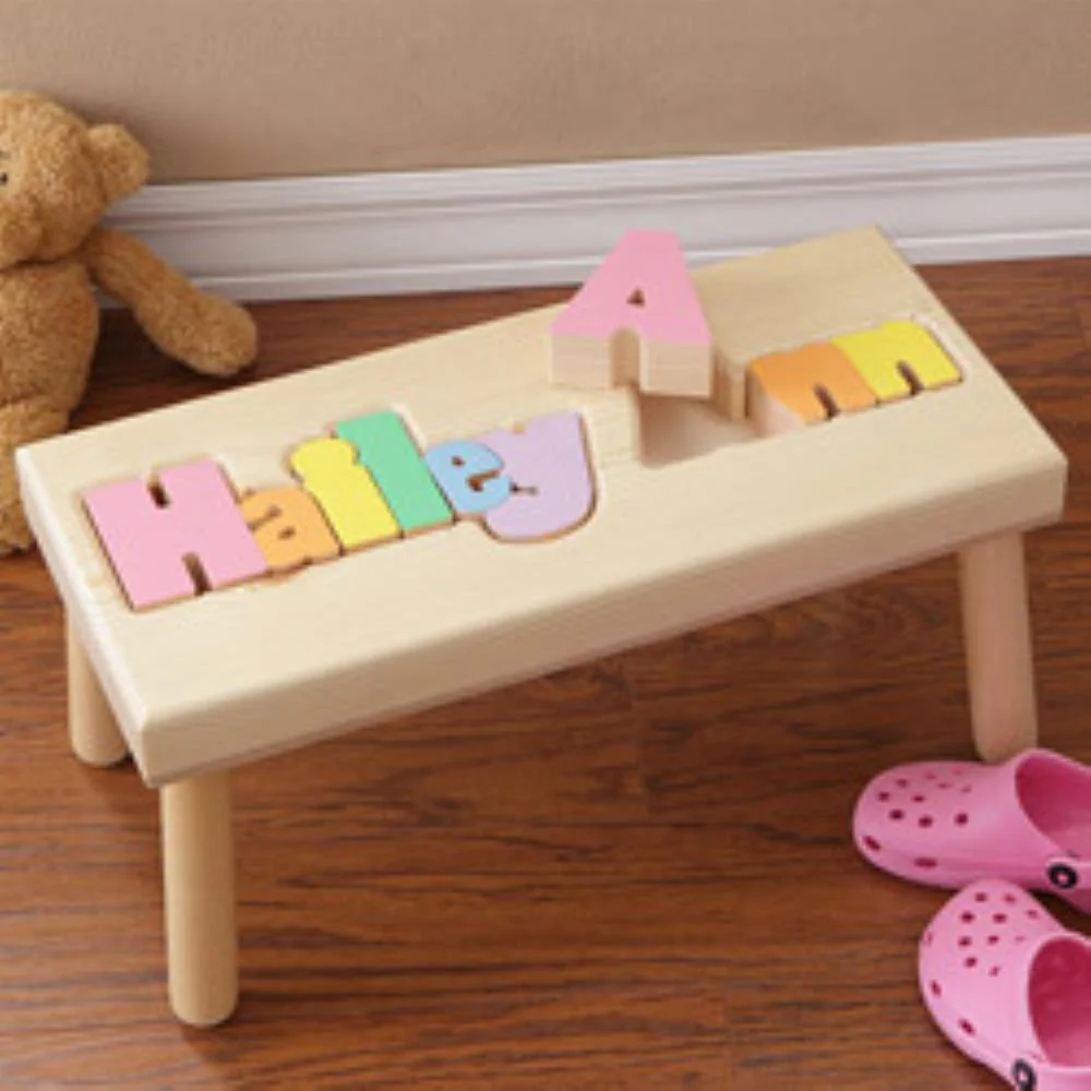 Two Names Wooden Personalized Puzzle Stool - Image 6